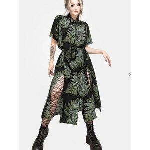 Black and Green Fern Print Dress
